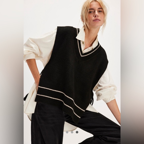 Free People Sweaters - NWT FREE PEOPLE All Star Stripe Poncho In Black MSRP $68